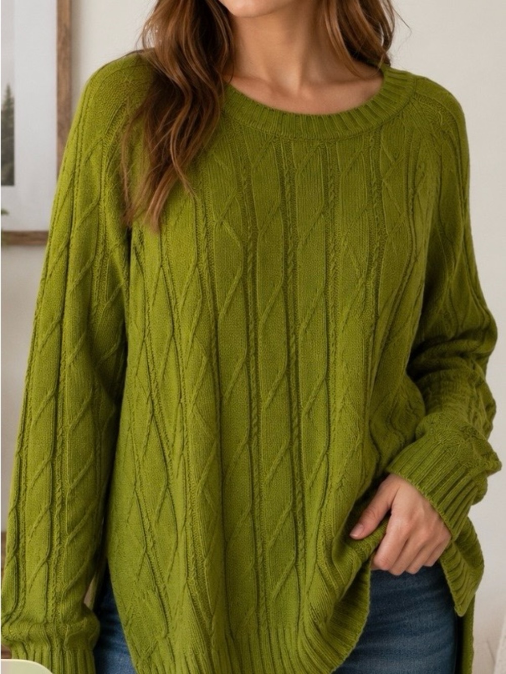 Marina Rinaldi Green Cable Knit Sweater
Women’s XL Crew Neck Cotton Pullover